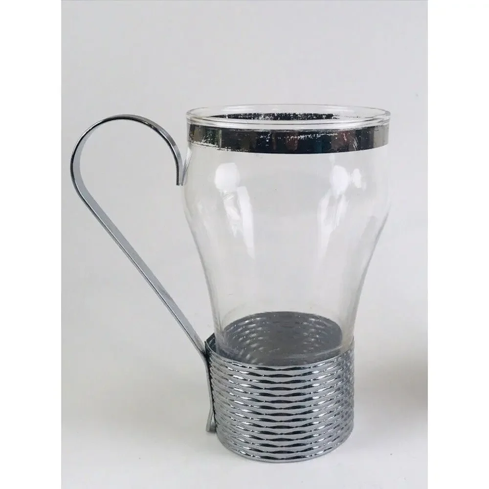 Vintage Federal Glass tumblers silver Colored handle MCM Cup Modern Mid Century